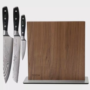 Eden Classic Damast 3-delige messenset met messenblok walnoot