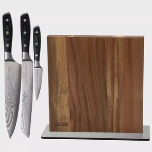 Eden Classic Damast 3-delige messenset met messenblok acacia