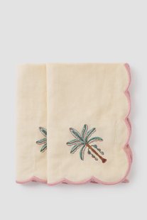 Set van 2 lichtgele servetten met palmboom