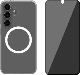 BlueBuilt Back Cover Samsung Galaxy S25 Transparant+BlueBuilt Privacy Screenprotector Glas