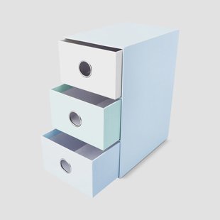 Blauwe bureauopruiming met lades