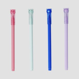 Glitter gelpennen met beer topper - 4 stuks