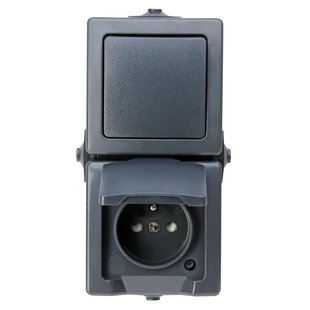 Sencys Spatwaterdicht Stopcontact + Wisselschakelaar Denver Verticaal Penaarde 1-polig Antraciet Ip44