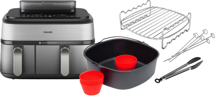 Philips 5000 Series Dual Basket NA555/00 + Dubbellaagse kookset + Bakmeesterset