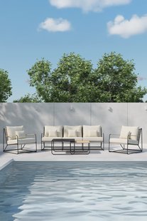 Nohr Loungeset 'Markesha' Met bank, 2 loungestoelen en 2 tafels, kleur Beige/Zwart