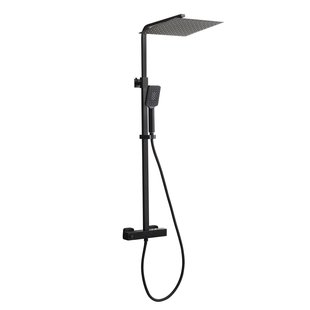 Essebagno Regendouche Square - Met Thermostatische Kraan - Zwart - Mat - Vierkant - Met Handdouche - 15cm Hartafstand - 3-straals - Waterbesparend