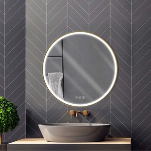 Badkamerspiegel Met Verlichting Solar - Rond - Mat Goud - Ø90 Cm