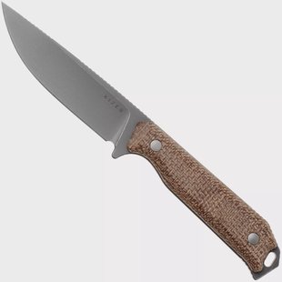 Kizer Begleiter Fix 1045MD1, Stonewashed Titanium Gray CPM 3V, Burlap Micarta vaststaand mes, Azo design
