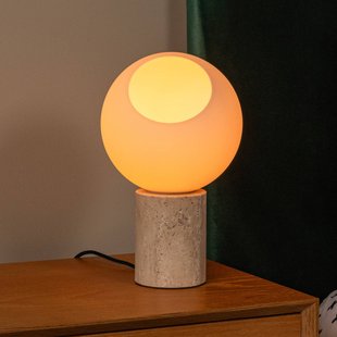 Lucide Tafellamp Davin, hoogte 26 cm, crèmekleurig/wit, steen/glas