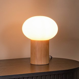 Lucide Tafellamp Birtle, hoogte 23 cm, wit/licht hout, hout/glas