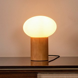 Lucide Tafellamp Birtle, hoogte 38 cm, wit/licht hout, hout/glas