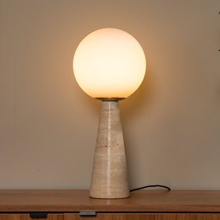 Lucide Tafellamp Evin, crèmekleurig, hoogte 46 cm, steen/glas