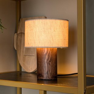 Lucide tafellamp Tachina, hoogte 20 cm, bruin/naturel, hout/stof