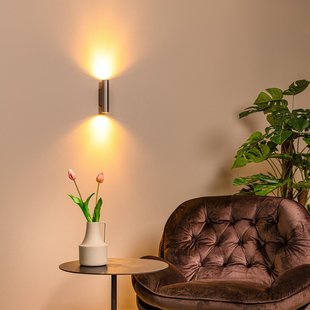 Lucide Wandspot Dupla, grijs, hoogte 18 cm, metaal, 2-lamps.