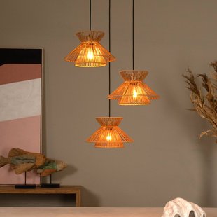 Lucide Hanglamp Tasman, lengte 61 cm, naturelkleurig, papier, 3-lamps.