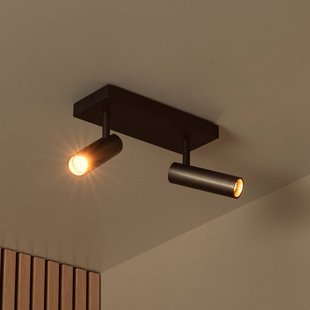 Lucide Plafondspot Grado, lengte 25 cm, grijs, metaal, 2-lamps.