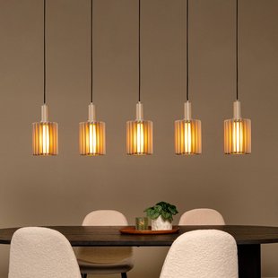 Lucide Hanglamp Lambres, taupe, lengte 164 cm, glas/metaal 5-lamps.