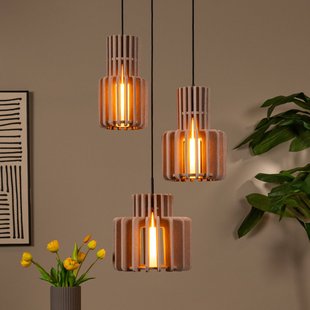 Lucide Hanglamp Rollo, taupe, Ø 50 cm, stof/metaal/glas, 3-lamps.