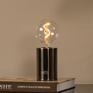 Lucide Accu-tafellamp Vivo, zwart-chroom, hoogte 22 cm, metaal