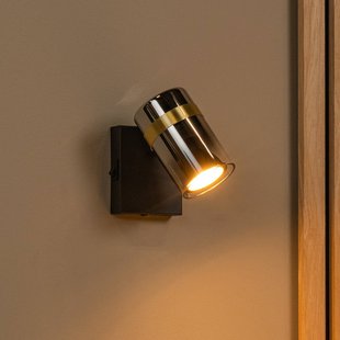 Lucide Wandspot Upton, Ø 6 cm, zwart/rookgrijs, metaal/glas