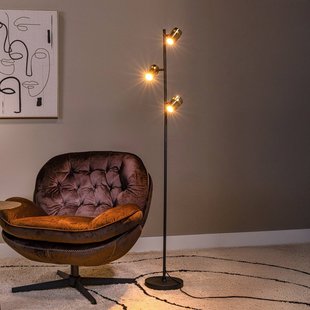 Lucide Vloerlamp Upton, hoogte 154 cm, zwart/rookgrijs, 3-lamps.
