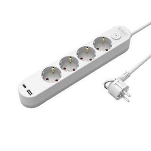 Sencys Stekkerdoos 4-voudig Met Usb A+c Wit 3 Meter