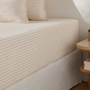 Hoeslaken in gewassen linnen, gestreept, omslag 35 cm, Linot