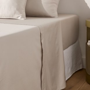 Effen plat laken in katoensatijn, Opale