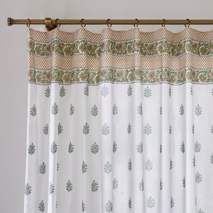 Glasgordijn in gebloemd katoen met ringen, Daya