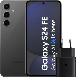 Samsung Galaxy S24 FE 128GB Grijs 5G + Samsung Oplader 25 Watt Zwart