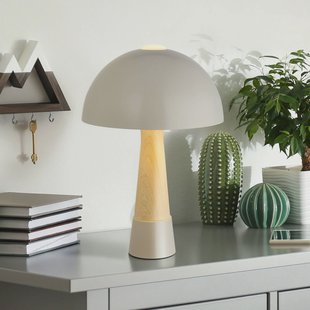 Globo Tafellamp Paulin, grijs mat/houtlook, metaal, hoogte 36,5 cm