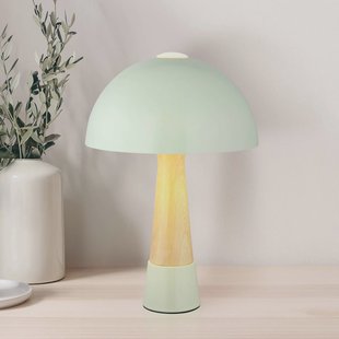 Globo Tafellamp Paulin, matgroen/houtlook, metaal, hoogte 36,5 cm