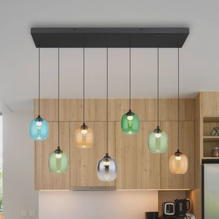 Globo LED hanglamp Minara, 7-lamps, lengte 102 cm, kleurrijk, glas