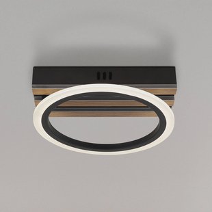 Globo LED plafondlamp Blevins, matzwart/houtlook, Ø 25 cm