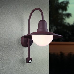 Trio Lighting Sensor-buitenwandlamp NORMAN, roest, Ø 30 cm metaal/glas IP44