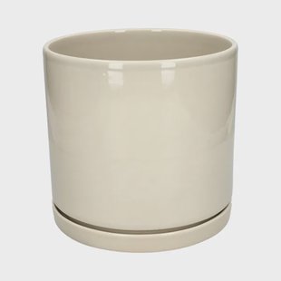 Bloempot met schotel, aardewerk, beige,&Oslash;21 x 20 cm