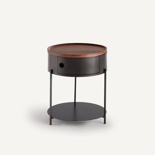 Nachtkastje van staalmetaal en massief notenhout, Talbingo