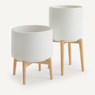 Bloempot op poot in hevea,  H58,5cm, Florian