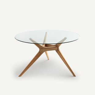 Ronde tafel van glas en massief eikenhout, Maricielo