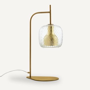 Tafellamp, messing en bewerkt glas, Mistinguett