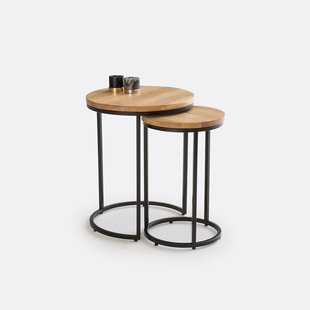 Set van 2 eiken en metalen bijzettafels, Vova