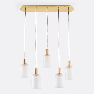 Hanglamp in messing en geribbeld glas, Bogota