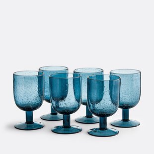 Set van 6 glazen op voet in bubbelglas, Faraji