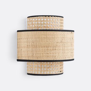 Dubbele wandlamp in rotanriet en raffia, Dolkie