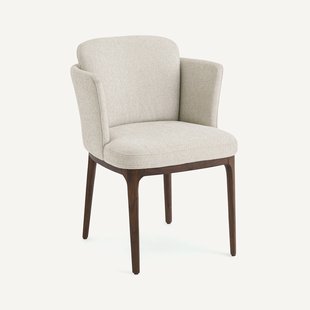 Tafel fauteuil met walnoten poten en Jabote gevlochten stof