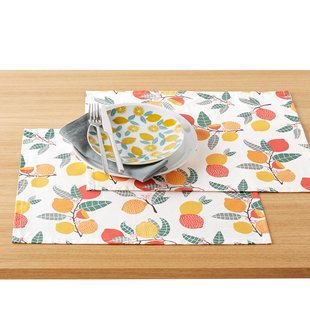 Set van 2 placemats, gecoat katoen, Citron