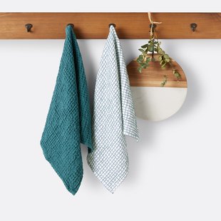 Set van 2 theedoeken in dik katoen met reliëf, Albi