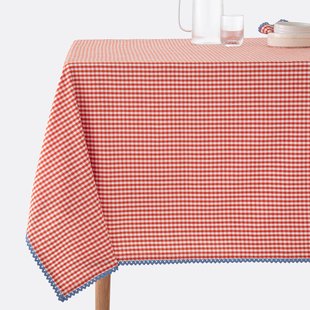 Tafelkleed met vichy motief, geverfd geweven katoen/linnen Trattoria
