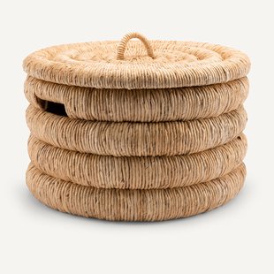 Gevlochten ronde mand met deksel, Marilo