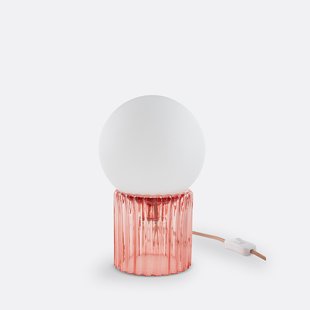 Tafellamp, gekleurd geribbeld glas en opaline